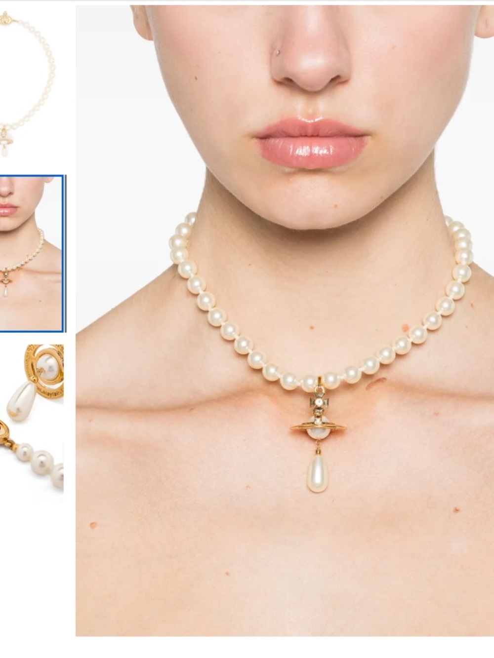 Vivienne Westwood One Row Pear Drop Choker Necklace with Gold Drop Pendant